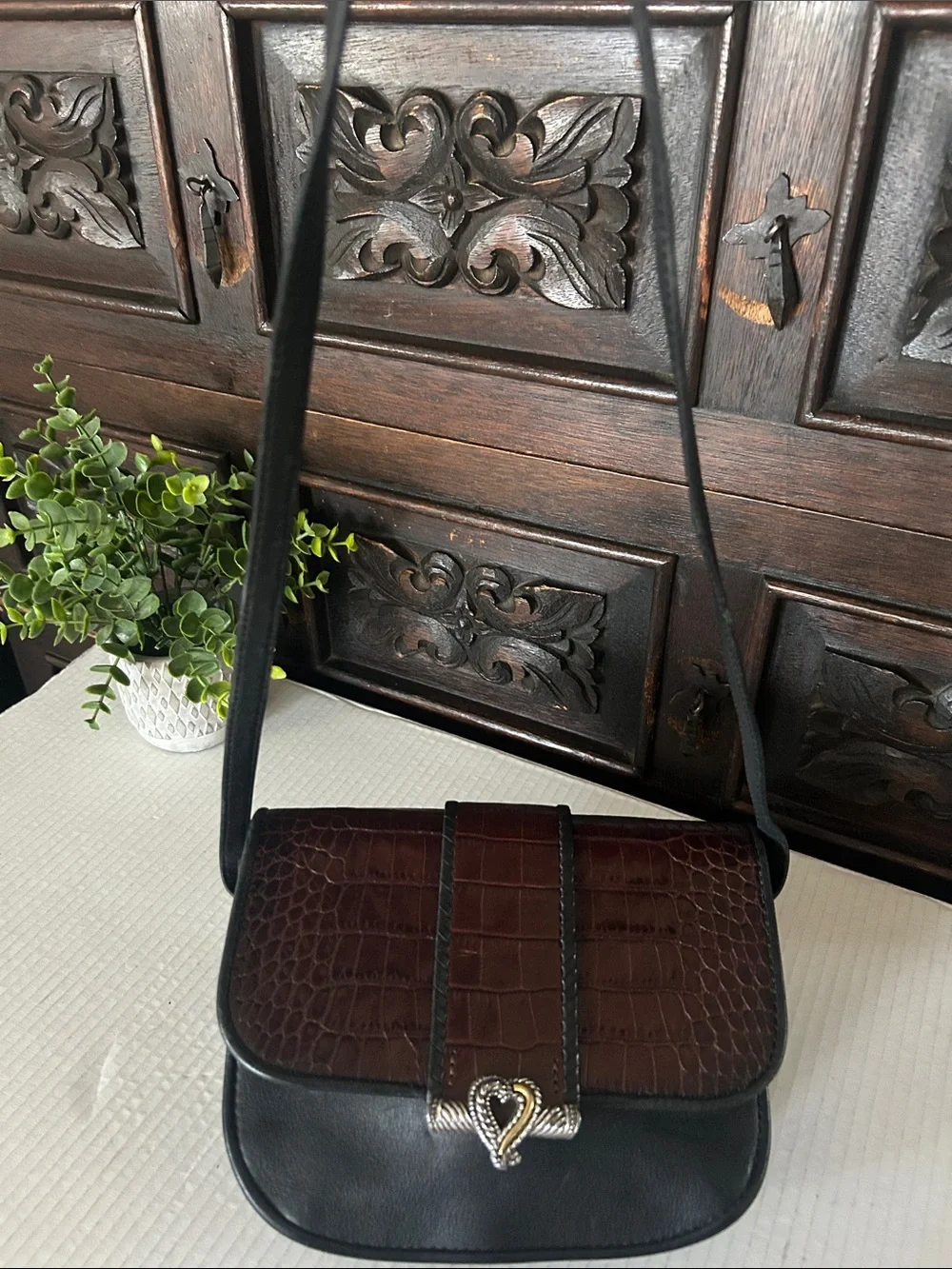 One Word by Brighton Women's Two-Tone Croc-Textured Leather Crossbody Bag